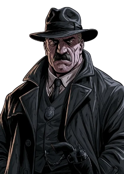 Inspector Legrasse, a heavy-set man in a dark hat and overcoat.