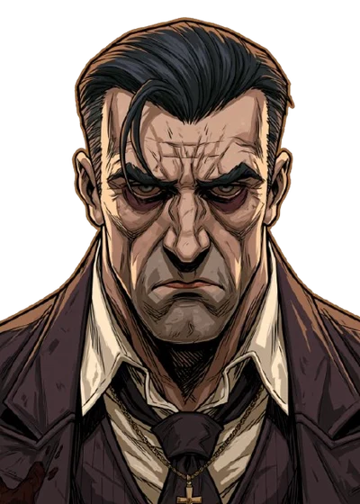 Obed Marsh the Third, a scowling dark-haired man in a suit.