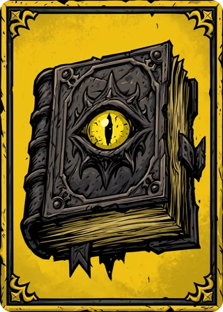 The Tomes suit: a locked book with an eye on its cover, on gold.