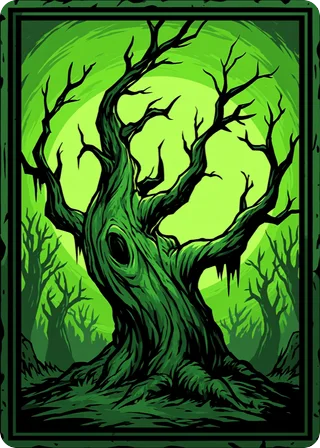 The Wilds suit: a bare, twisted tree on marsh green.